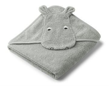 Liewood - Albert babyhåndklæde med hætte - Hippo - dove blue